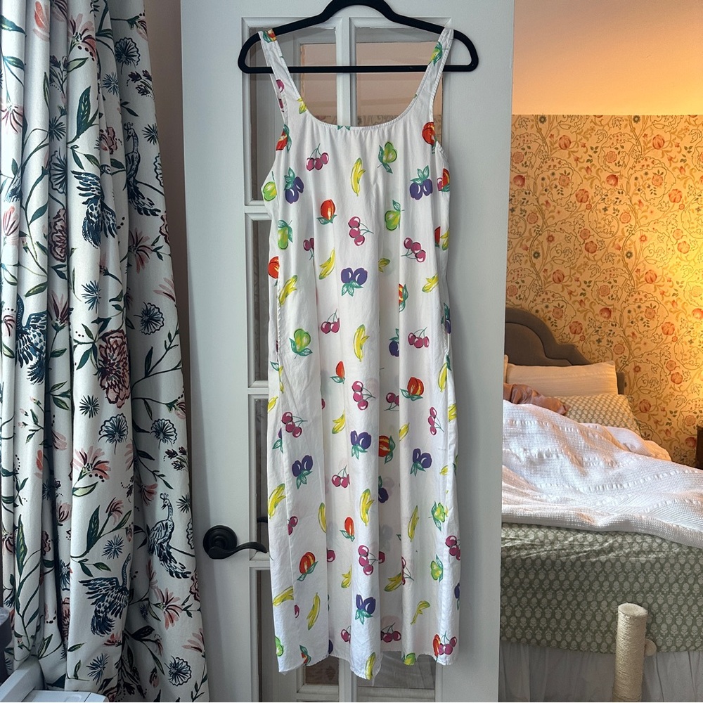 american vintage fruit print midi dress sz S